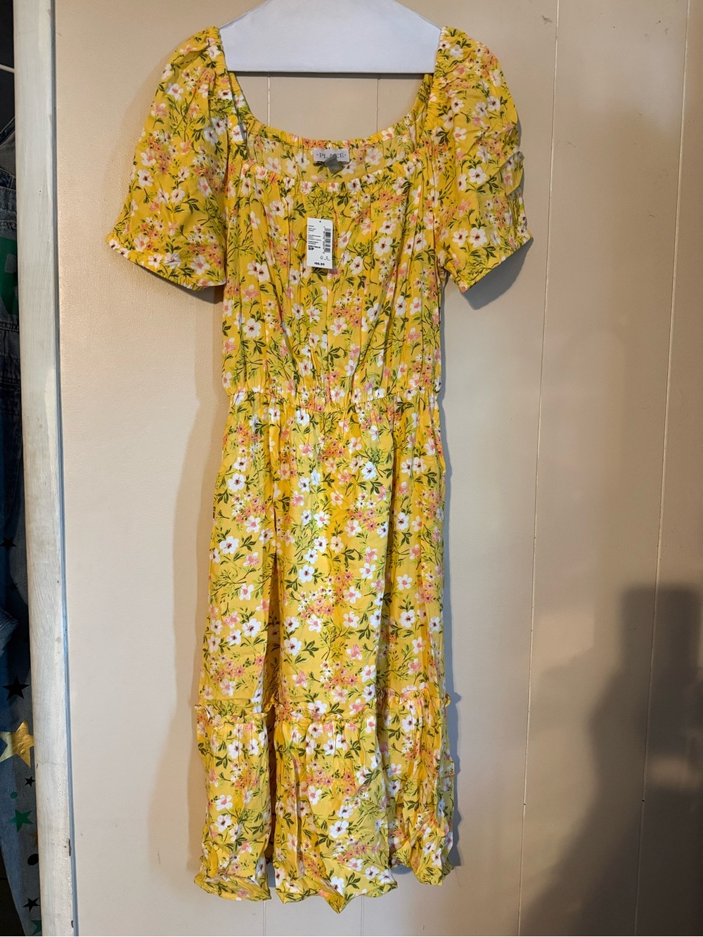 Place Yellow Floral Puff-Sleeve Midi Dress